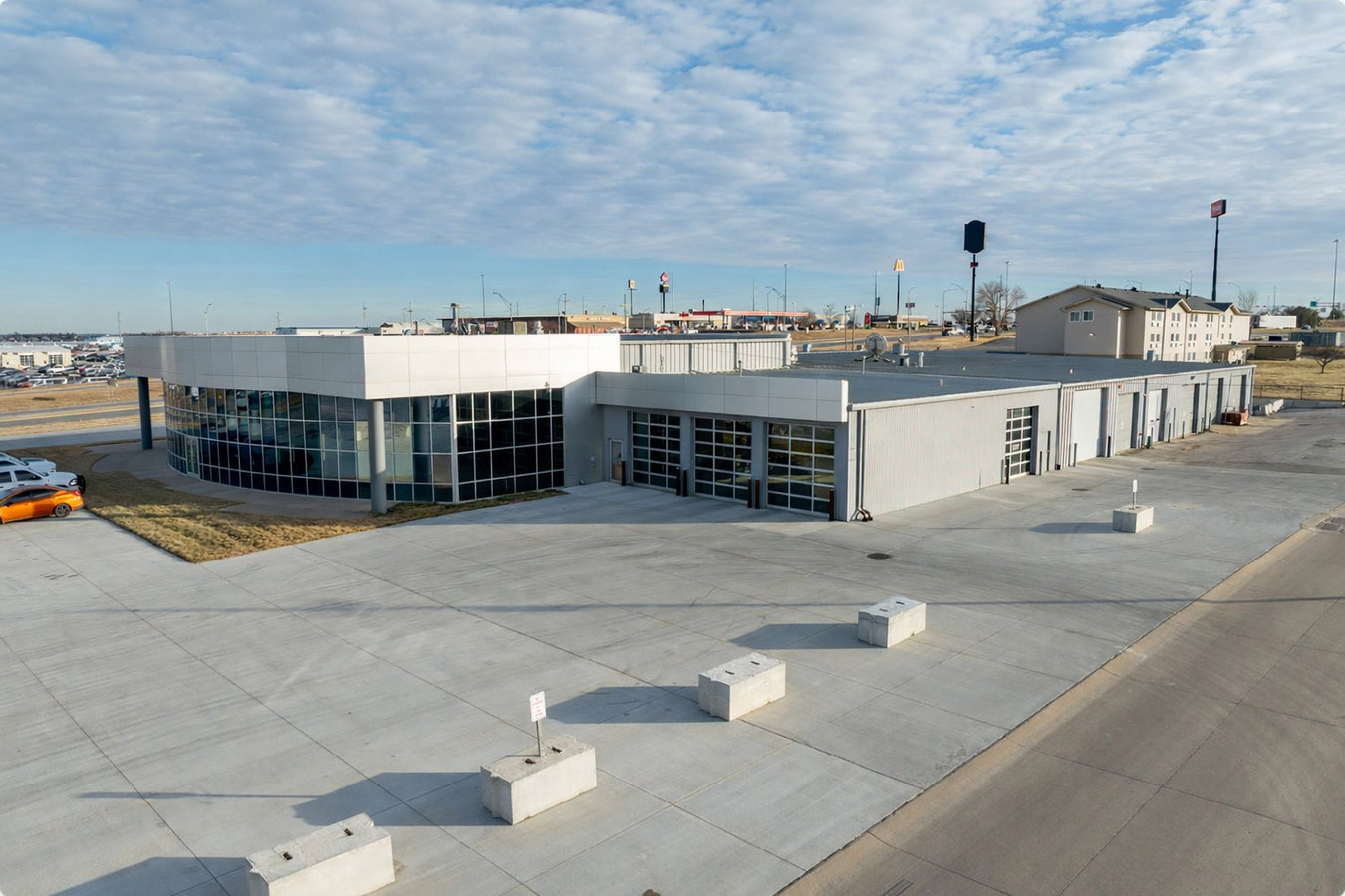 Concrete parking lot building